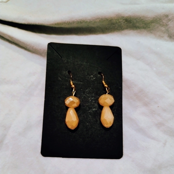 Golden tan rhinestone Dangle earrings - Picture 3 of 3